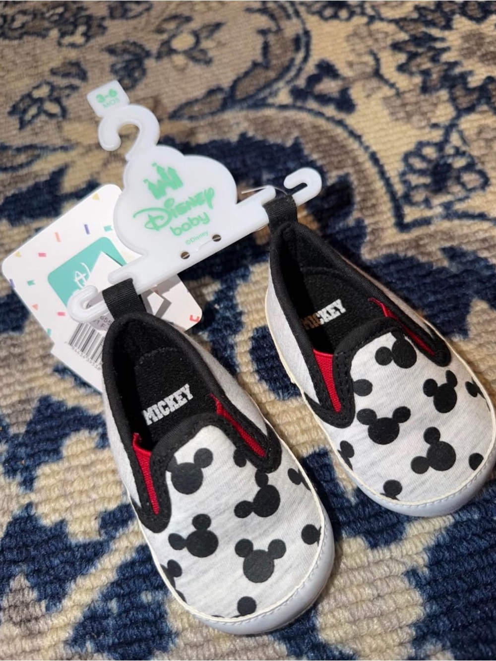Disney Mickey Mouse Black, White & Red Slip-On Kids Sneakers 3-6 months